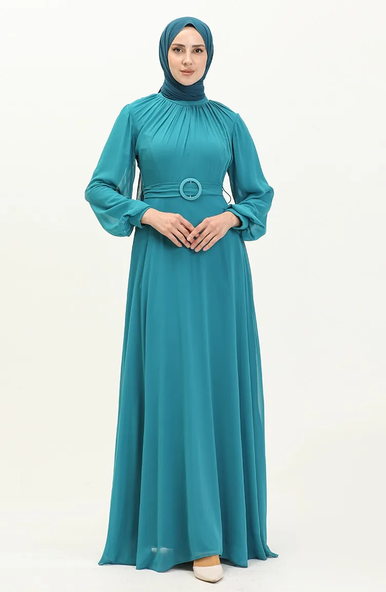Plissiertes Chiffon-Abendkleid 5502-01 Türkis 5502-01