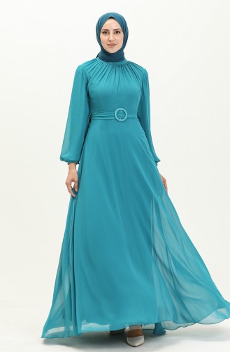 Robe de Soirée Mousseline Plissée 5502-01 Turquoise 5502-01