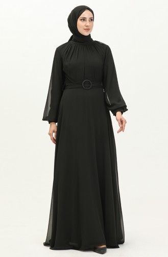 Pleated Chiffon Evening Dress 5502-02 Black 5502-02