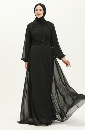 Pleated Chiffon Evening Dress 5502-02 Black 5502-02