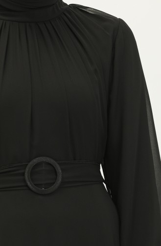 فستان سهرة شيفون مطوي  5502-02 أسود 5502-02