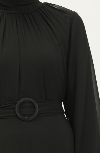 Robe de Soirée en Mousseline Plissée 5502-02 Noir 5502-02