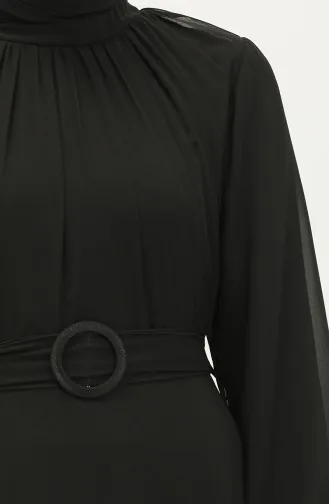 Robe de Soirée en Mousseline Plissée 5502-02 Noir 5502-02