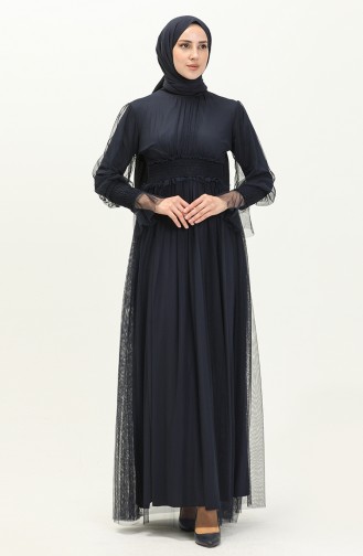 Plissiertes Tüll-Abendkleid 5572-01 Marineblau 5572-01