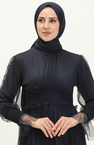 Navy Blue İslamitische Avondjurk 5572-01