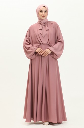 Robe de Soirée en Mousseline de Soie à Col Noué 5843-02 Rose Pâle 5843-02