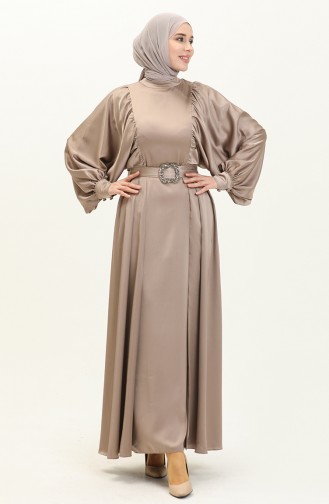 Satin Abendkleid mit Ballonärmeln 6020-02 Nerz 6020-02