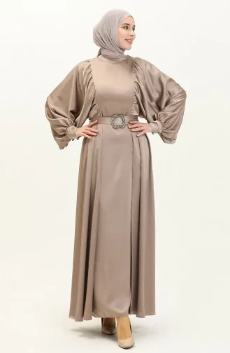 Satin Abendkleid mit Ballonärmeln 6020-02 Nerz 6020-02