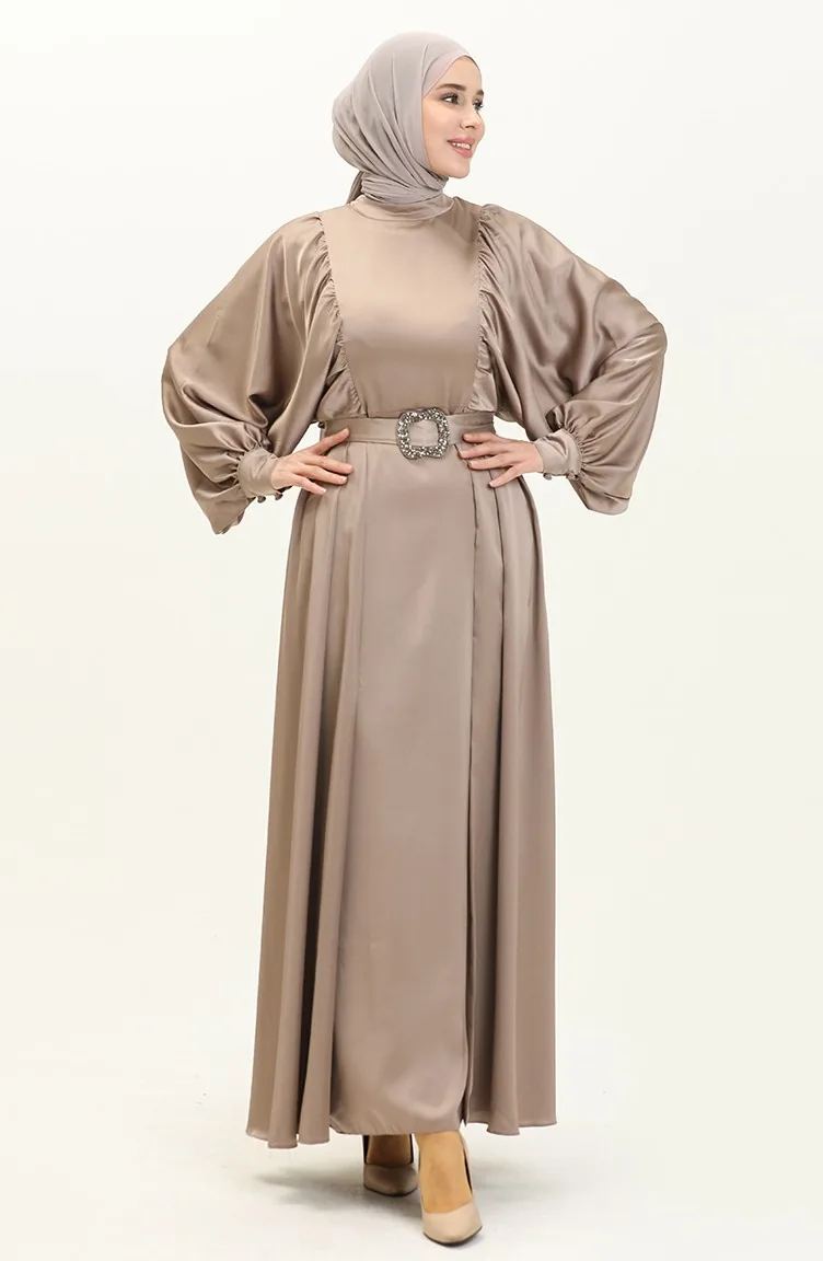 Satin Abendkleid mit Ballonärmeln 6020-02 Nerz 6020-02