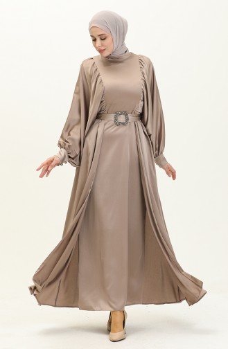 Satin Abendkleid mit Ballonärmeln 6020-02 Nerz 6020-02