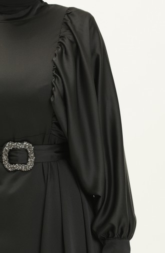 Balloon Sleeve Satin Evening Dress 6020-03 Black 6020-03