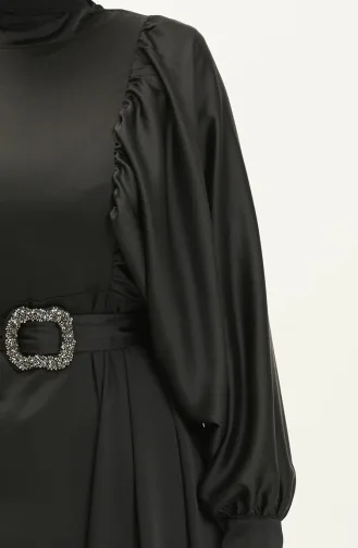 Robe De Soirée Satin Manches Ballon 6020-03 Noir 6020-03