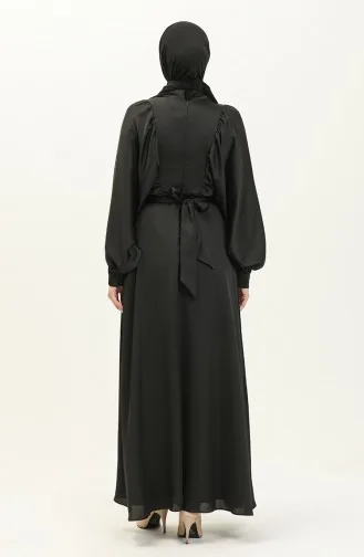 Robe De Soirée Satin Manches Ballon 6020-03 Noir 6020-03