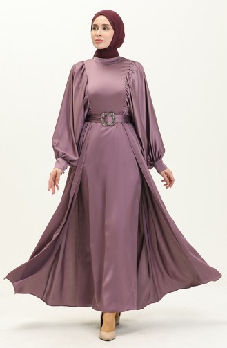 Balloon Sleeve Satin Evening Dress 6020-04 Lilac 6020-04