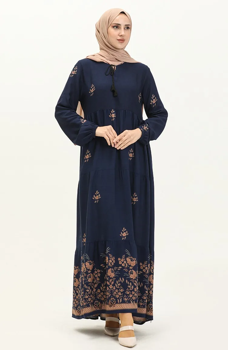 Gemustertes Viskosekleid 4083-07 Helles Marineblau 4083-07
