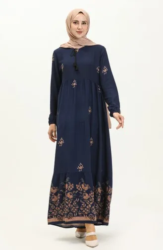 Gemustertes Viskosekleid 4083-07 Helles Marineblau 4083-07