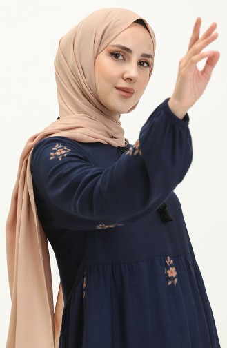 Desenli Viskon Elbise 4083-07 Açık Lacivert