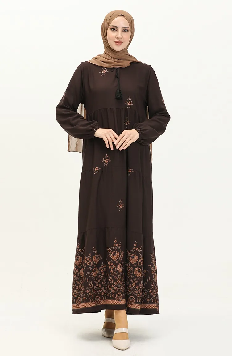 Gemustertes Viskosekleid 4083-09 Braun 4083-09