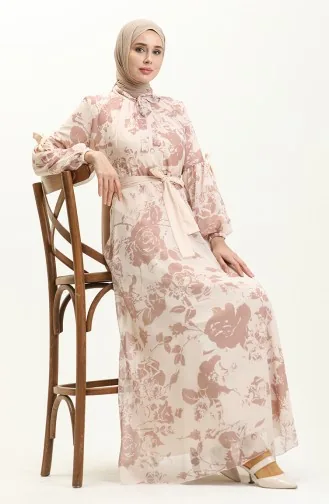 Gemustertes Chiffonkleid mit Ballonärmeln 81843-01 Nerz 81843-01