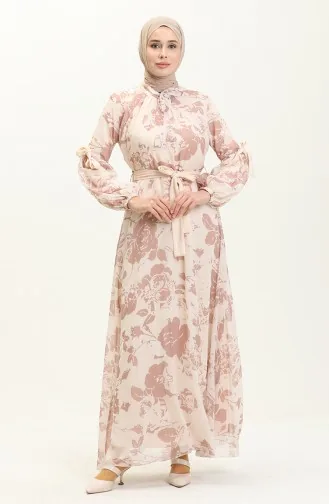 Gemustertes Chiffonkleid mit Ballonärmeln 81843-01 Nerz 81843-01