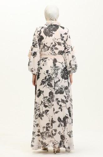 Balloon Sleeve Printed Chiffon Dress 81843-03 Black 81843-03