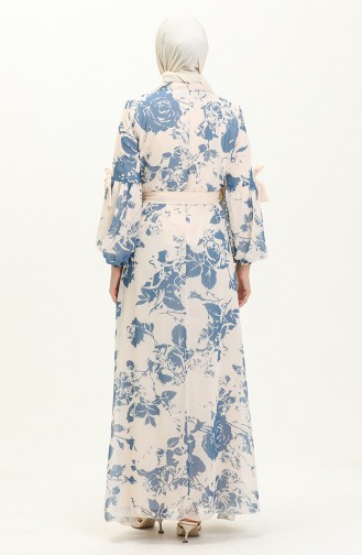 Balloon Sleeve Printed Chiffon Dress 81843-05 Indigo 81843-05