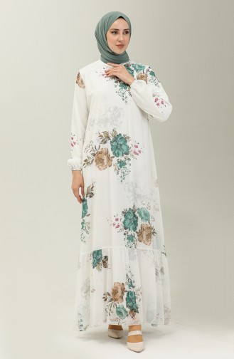 Floral Print Chiffon Dress 91841-02 Ecru Emerald Green 91841-02