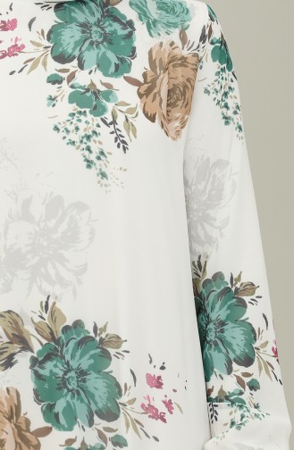 Çiçek Desenli Şifon Elbise 91841-02 Ekru Zümrüt Yeşili