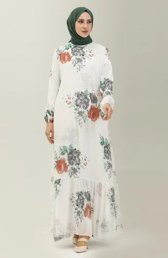 Blumengemustertes Chiffonkleid 91841-03 Ecru Rauchgrau 91841-03