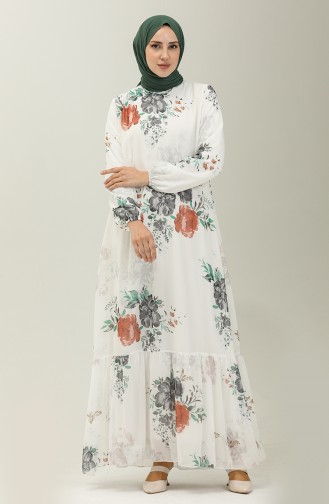 Floral Print Chiffon Dress 91841-03 Smoked Ecru 91841-03