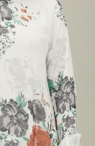 Çiçek Desenli Şifon Elbise 91841-03 Ekru Füme
