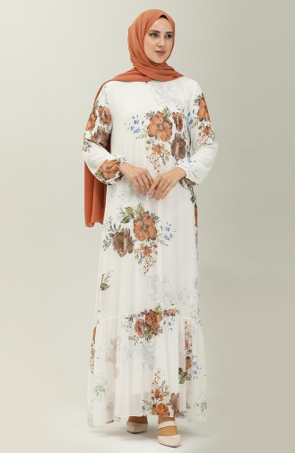 Floral Print Chiffon Dress 91841-05 Ecru Tan 91841-05