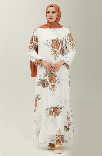 Floral Print Chiffon Dress 91841-05 Ecru Tan 91841-05