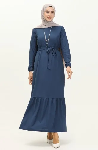Gerafftes Kleid mit Gürtel und Halskette 1784-12 Dark Indigo 1784-12