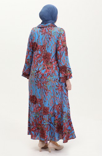 Büyük Beden Boydan Düğmeli Viskon Elbise 5522-01 Mavi