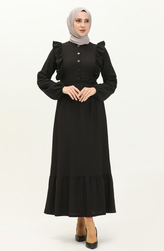 Kleid mit Rüschengürtel 11439-03 Schwarz 11439-03