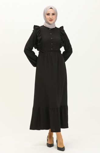 Kleid mit Rüschengürtel 11439-03 Schwarz 11439-03