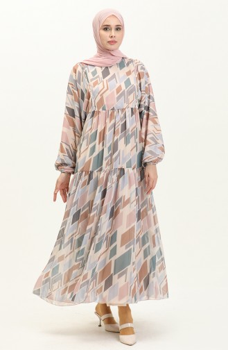 Printed Chiffon Dress 5840-01 Beige Powder 5840-01