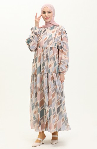 Printed Chiffon Dress 5840-01 Beige Powder 5840-01