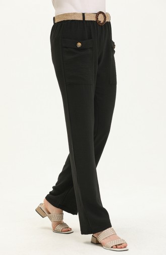 Pantalon avec Poche et Ceinture 6101-01 Noir 6101-01