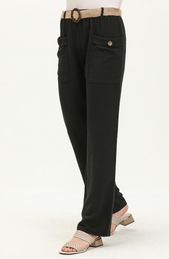 Pantalon avec Poche et Ceinture 6101-01 Noir 6101-01