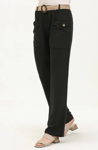 Pocket Straw Belt Trousers 6101-01 Black 6101-01