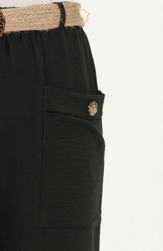 Pantalon avec Poche et Ceinture 6101-01 Noir 6101-01