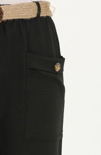 Pocket Straw Belt Trousers 6101-01 Black 6101-01