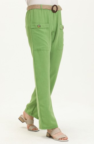Cepli Hasır Kemerli Pantolon 6101-06 Yeşil