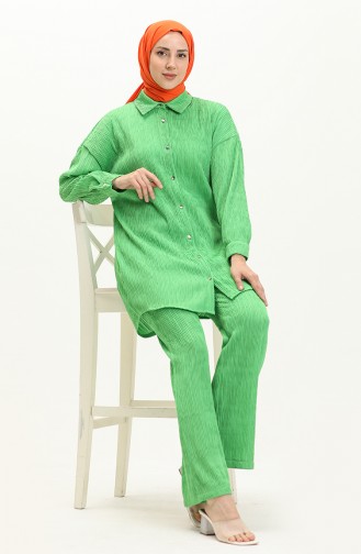 Piliseli Tunik Pantolon İkili Takım 9189-01 Yeşil