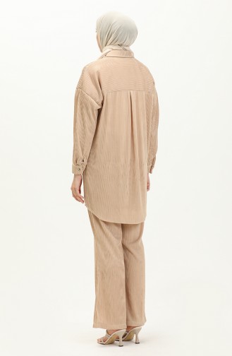 Piliseli Tunik Pantolon İkili Takım 9189-02 Bej
