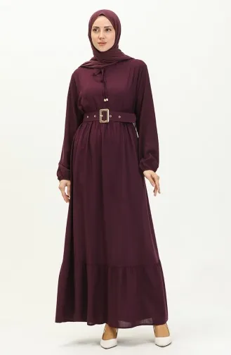 Robe Plissée à Ceinture en Viscose 2202-06 Pourpre 2202-06