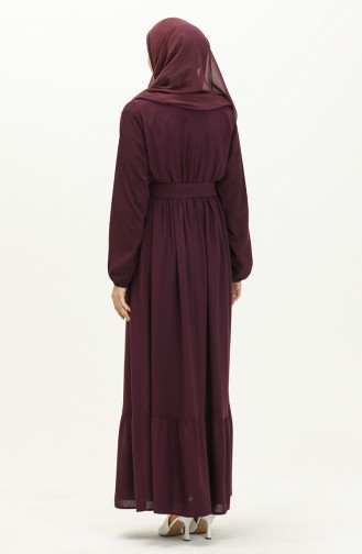 فستان فيسكوز بتصميم طيات وحزام للخصر 2202-06 لون بنفسجي 2202-06