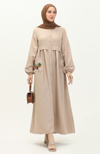 Kleid mit besticktem Ausschnitt und Knopfleiste 24Y8948-05 Beige 24Y8948-05